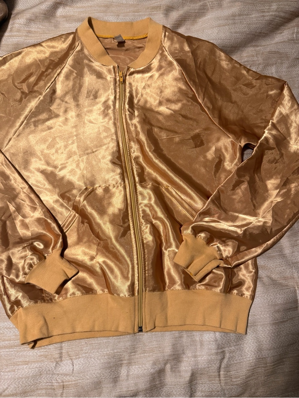 American Apparel Shiny Gold Satin Bomber Jacket